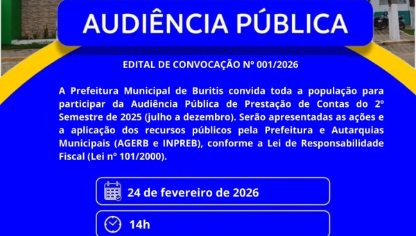 PREFEITURA REALIZARÁ AUDIÊNCIA PÚBLICA DE PRESTAÇÃO DE CONTAS DO 2º SEMESTRE DE 2025